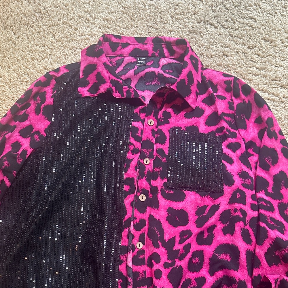 Pink Leopard Print sequined top